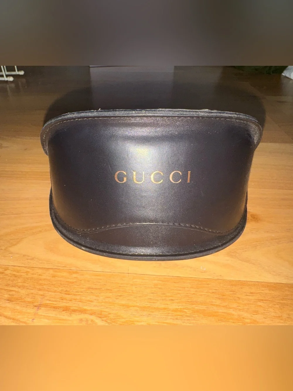 Gucci Dark Brown Black Leather Eyewear Case with Gold Logo